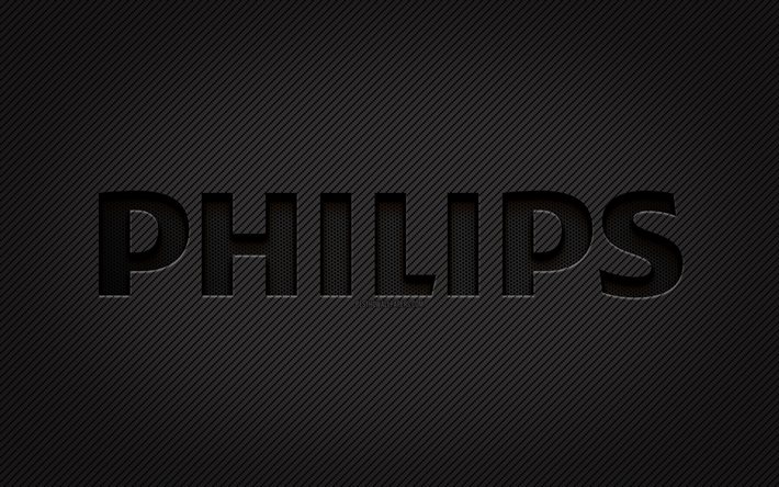 Philips karbon logosu, 4k, grunge sanat, karbon arka plan, yaratıcı, Philips siyah logosu, markalar, Philips logosu, Philips