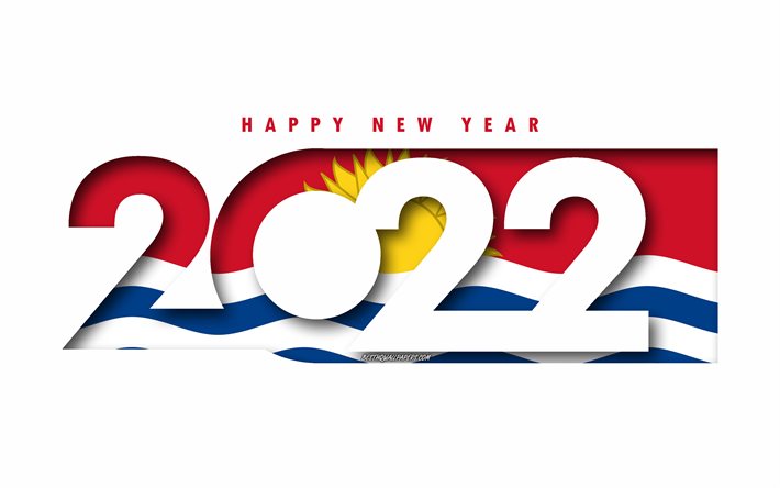 عام جديد سعيد 2022 كيريباتي, خلفية بيضاء, كيريباتي 2022, كيريباتي 2022 رأس السنة الجديدة, 2022 مفاهيم, كيريباتي, علم كيريباتي