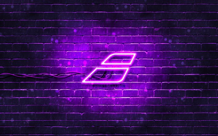 Logo violet Babolat, 4k, mur de briques violet, logo Babolat, marques, logo n&#233;on Babolat, Babolat