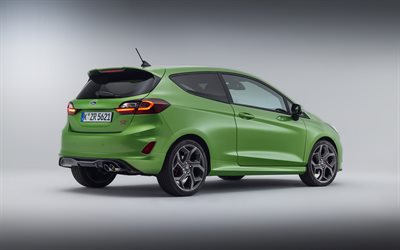 2022, Ford Fiesta ST, 4k, vista posteriore, esterno, nuova Fiesta verde, berlina verde, auto Americane, Ford