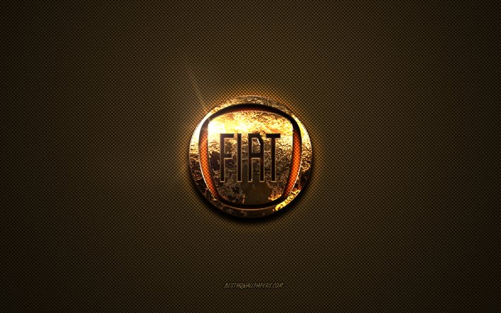 Fiat kultainen logo, kuvitus, ruskea metalli tausta, Fiat tunnus, luova, Fiat logo, tuotemerkit, Fiat