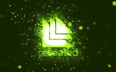 Revealed Recordings logo lime, 4k, luci al neon lime, creativo, lime sfondo astratto, Revealed Recordings logo, etichette musicali, Revealed Recordings