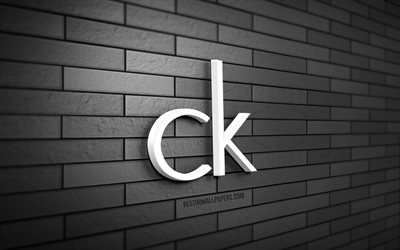 Calvin Klein 3D logosu, 4K, gri brickwall, yaratıcı, markalar, Calvin Klein logosu, 3D sanat, Calvin Klein