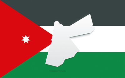 Jordan map silhouette, Flag of Jordan, silhouette on the flag, Jordan, 3d Jordan map silhouette, Jordan flag, Jordan 3d map