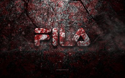 Fila logo, grunge art, Fila stone logo, red stone texture, Fila, grunge stone texture, Fila emblem, Fila 3d logo