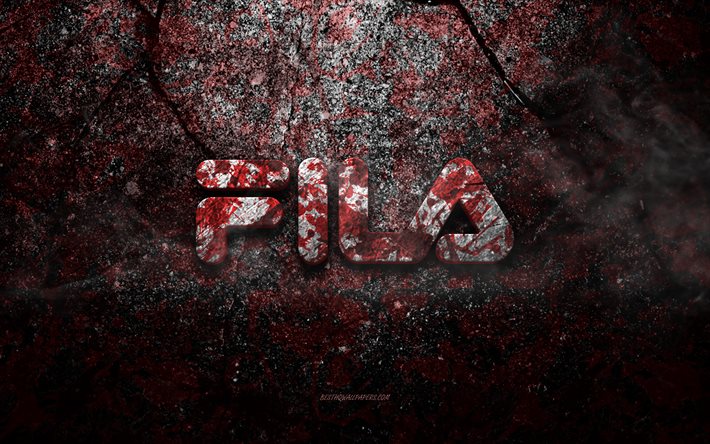 Fila-logo, grunge-taide, Fila-kivilogo, punainen kivirakenne, Fila, grungekivirakenne, Fila-tunnus, Fila 3d-logo