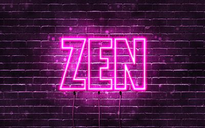 Happy Birthday Zen, 4k, pink neon lights, Zen name, creative, Zen Happy Birthday, Zen Birthday, popular japanese female names, picture with Zen name, Zen