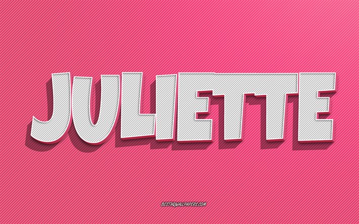 Juliette, pink lines background, wallpapers with names, Juliette name, female names, Juliette greeting card, line art, picture with Juliette name