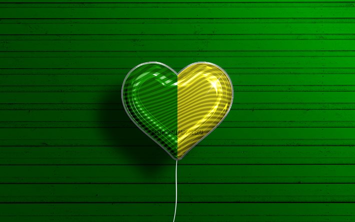 Eu amo Donegal, 4k, bal&#245;es realistas, fundo verde de madeira, Dia de Donegal, condados irlandeses, bandeira de Donegal, Irlanda, bal&#227;o com bandeira, condados da Irlanda, Donegal