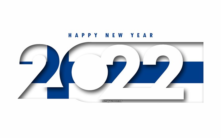 Felice Anno Nuovo 2022 Finlandia, sfondo bianco, Finlandia 2022, Finlandia 2022 Anno nuovo, 2022 concetti, Finlandia, Bandiera della Finlandia