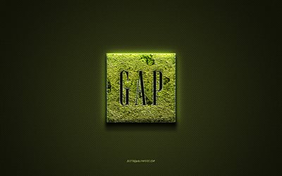 Logo Gap, logo creativo verde, logo arte floreale, emblema Gap, trama in fibra di carbonio verde, Gap, arte creativa