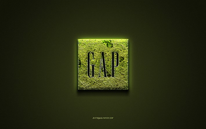 Gap logo, green creative logo, floral art logo, Gap emblem, green carbon fiber texture, Gap, creative art