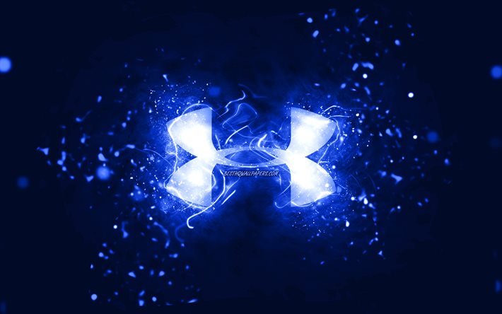 Logotipo da Under Armour azul escuro, 4k, luzes de n&#233;on azul escuro, criativo, fundo abstrato azul escuro, logotipo da Under Armour, marcas, Under Armour
