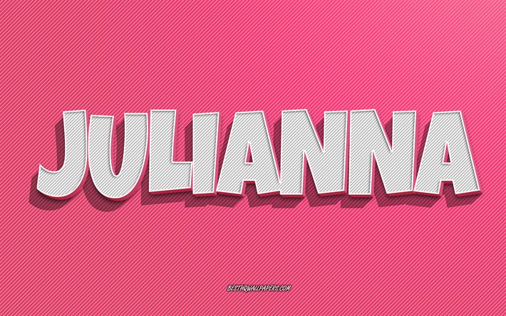 Julianna, rosa linjer bakgrund, tapeter med namn, Julianna namn, kvinnliga namn, Julianna gratulationskort, streckteckning, bild med Julianna namn