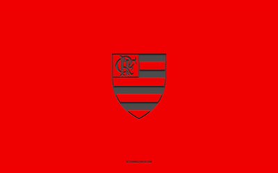 CR Flamengo, red background, Brazilian football team, CR Flamengo emblem, Serie A, Rio de Janeiro, Brazil, football, CR Flamengo logo