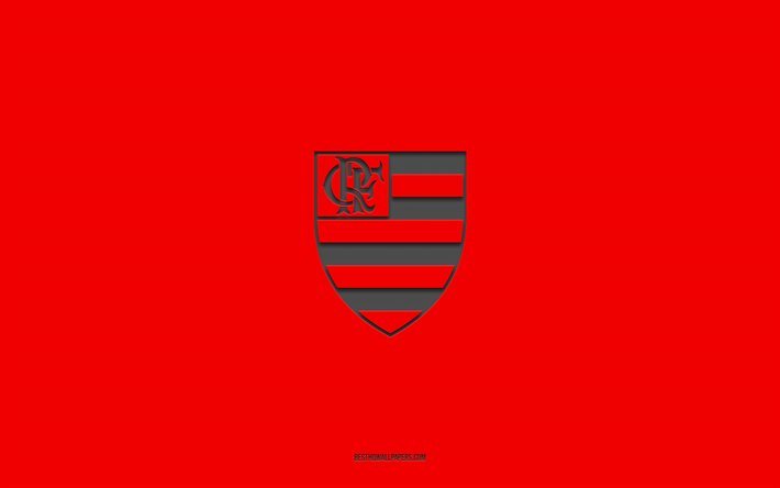 CR Flamengo, fond rouge, &#233;quipe de football br&#233;silienne, embl&#232;me CR Flamengo, Serie A, Rio de Janeiro, Br&#233;sil, football, logo CR Flamengo
