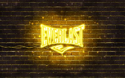 Everlast yellow logo, 4k, yellow brickwall, Everlast logo, brands, Everlast neon logo, Everlast