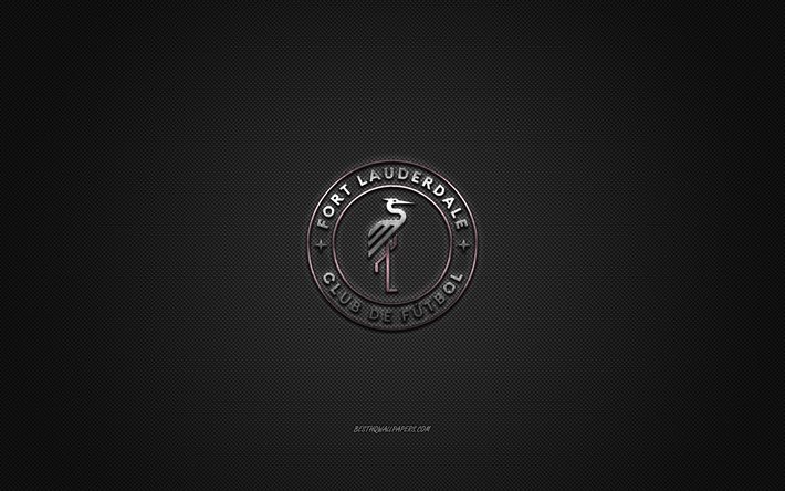 Fort Lauderdale CF, amerikansk fotbollsklubb, rosa logotyp, gr&#229; kolfiberbakgrund, USL League One, fotboll, Fort Lauderdale, USA, Fort Lauderdale CF logotyp
