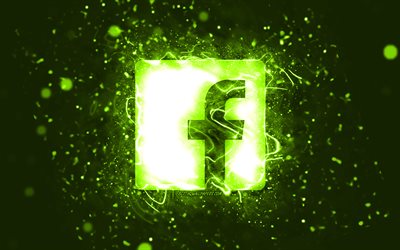 Facebook lime logo, 4k, lime neon valot, luova, lime abstrakti tausta, Facebook-logo, sosiaalinen verkosto, Facebook