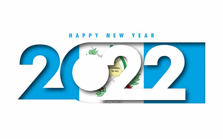 Feliz Ano Novo 2022 Guatemala, fundo branco, Guatemala 2022, Guatemala 2022 Ano Novo, conceitos 2022, Guatemala, Bandeira da Guatemala