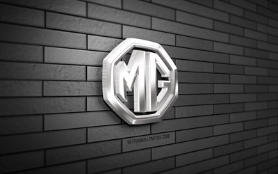 MG 3D logo, 4K, gray brickwall, creative, cars brands, MG logo, 3D art, MG