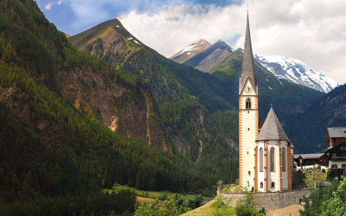山の中の教会, アルプス山脈, 山の風景, 教会, 山地, ケルンテン州, オーストリア