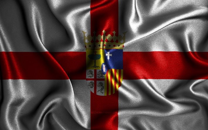 Zaragoza flagga, 4k, sidenv&#229;giga flaggor, spanska provinser, Zaragozas dag, tygflaggor, Zaragozas flagga, 3D-konst, Zaragoza, Europa, Spaniens provinser, Zaragoza 3D-flagga, Spanien