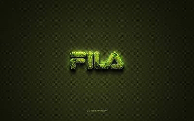 Fila logo, green creative logo, floral art logo, Fila emblem, green carbon fiber texture, Fila, creative art