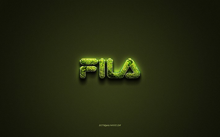 Logo Fila, logo cr&#233;atif vert, logo d&#39;art floral, embl&#232;me Fila, texture en fibre de carbone verte, Fila, art cr&#233;atif