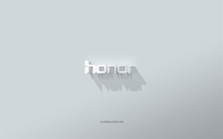 honor logo, white background, honor 3d logo, 3d art, honor, 3d honor emblem