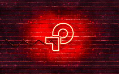 TP-Link punainen logo, 4k, punainen tiilisein&#228;, TP-Link-logo, tuotemerkit, TP-Link neonlogo, TP-Link