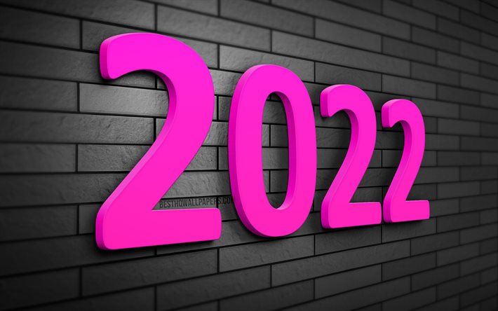 2022 purple 3D digits, 4k, gray brickwall, 2022 business concepts, 2022 new year, Happy New Year 2022, creative, 2022 on gray background, 2022 concepts, 2022 year digits