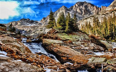 Yosemiten kansallispuisto, kesä, vesiputoukset, vuoret, kalliot, Kalifornia, Amerikka, USA, kaunis luonto, HDR