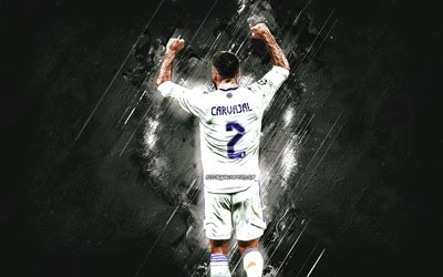 Dani Carvajal, Real Madrid, spansk fotbollsspelare, vit stenbakgrund, La Liga, fotboll, Spanien