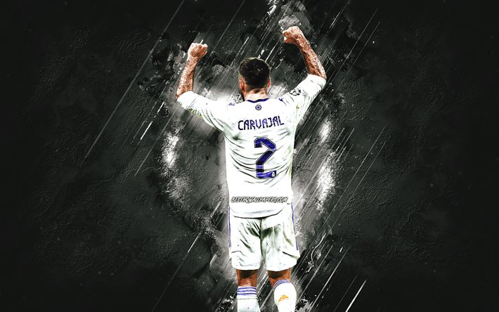 Dani Carvajal, Real Madrid, Spanish footballer, white stone background, La Liga, football, Spain