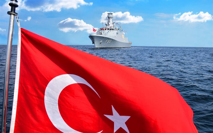 TCG Burgazada, F-513, Turkiets flagga, turkisk korvett, Ada-klass korvett, turkisk flagga, F513, NATO-fartyg, krigsfartyg