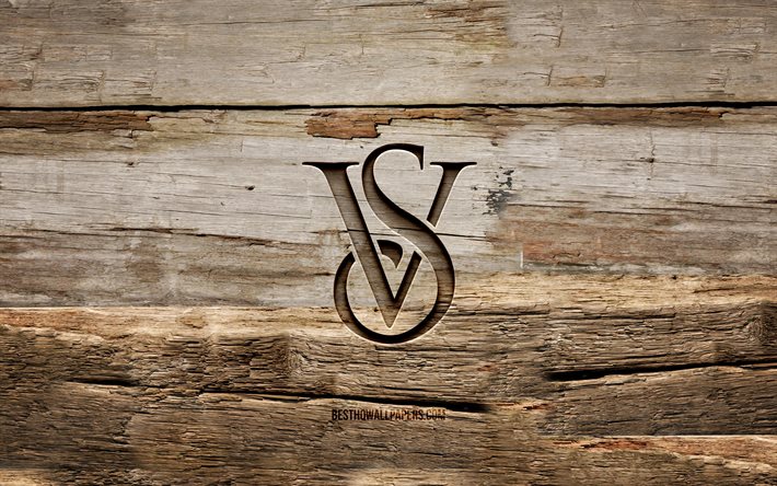Victorias Secret wooden logo, 4K, wooden backgrounds, brands, Victorias Secret logo, creative, wood carving, Victorias Secret