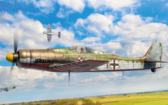 Focke-Wulf Fw 190, caza alem&#225;n, Segunda Guerra Mundial, Fw 190D-9, Luftwaffe, aviones de combate, dibujos de aviones, aviones militares