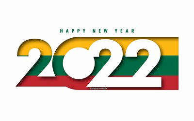 Happy New Year 2022 Lithuania, white background, Lithuania 2022, Lithuania 2022 New Year, 2022 concepts, Lithuania, Flag of Lithuania