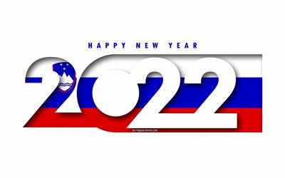 Happy New Year 2022 Slovenia, white background, Slovenia 2022, Slovenia 2022 New Year, 2022 concepts, Slovenia, Flag of Slovenia
