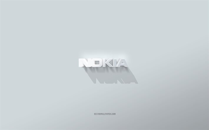Logo Nokia, sfondo bianco, logo Nokia 3d, arte 3d, Nokia, stemma Nokia 3d