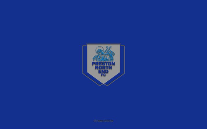 プレストンノースエンドFC, 青い背景, イギリスのサッカーチーム, プレストン・ノースエンドFCエンブレム, EFLチャンピオンシップ, プレストン, イギリス, サッカー, プレストンノースエンドFCのロゴ