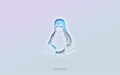 Linux logo, cut out 3d text, white background, Linux 3d logo, Linux emblem, Linux, embossed logo, Linux 3d emblem
