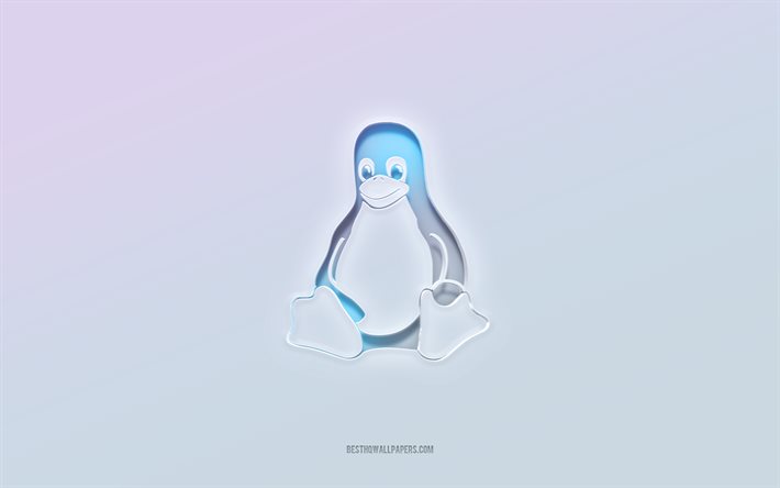 Linux logo, cut out 3d text, white background, Linux 3d logo, Linux emblem, Linux, embossed logo, Linux 3d emblem