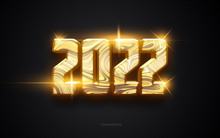 明けましておめでとうございます, 4k, 金色のガラスの手紙, 2022年の黄金の背景, 2022年正月, 黒の背景, 2022年のコンセプト, グリーティングカード
