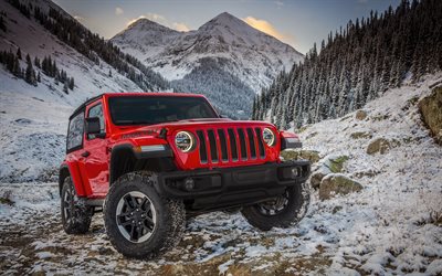Jeep Wrangler Rubicon, invierno, 2017 autom&#243;viles, todo terreno, Suv, Jeep Wrangler, monta&#241;as, Jeep