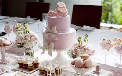 Cumplea&#241;os, rosa pastel, dulces, pasteles, cupcakes, pasteles de Cumplea&#241;os