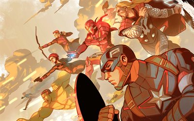 avengers infinity krieg, kunst, 2018-film, captain america, thor, iron man, hulk