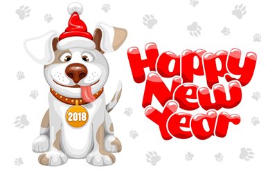 Bonne et heureuse Ann&#233;e 2018, le r&#233;sum&#233;, l&#39;ann&#233;e du chien, de No&#235;l 2018, cr&#233;ative, le chien, le Nouvel An 2018, no&#235;l, No&#235;l