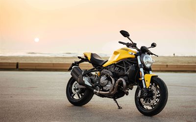 4k, Ducati Monster 821, tramonto, superbike, 2018 moto, moto italiana, la Ducati
